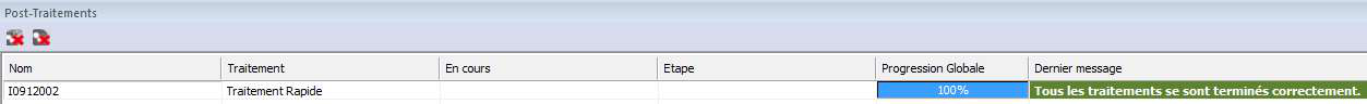 Liste des post-traitements avec une tâche terminée à 100 %