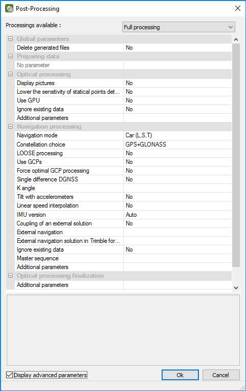 Fenêtre de post-traitement d’Imajing Browser avec les paramètres du traitement complet